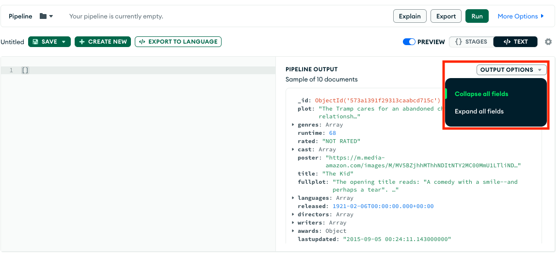 Pipeline Output preview