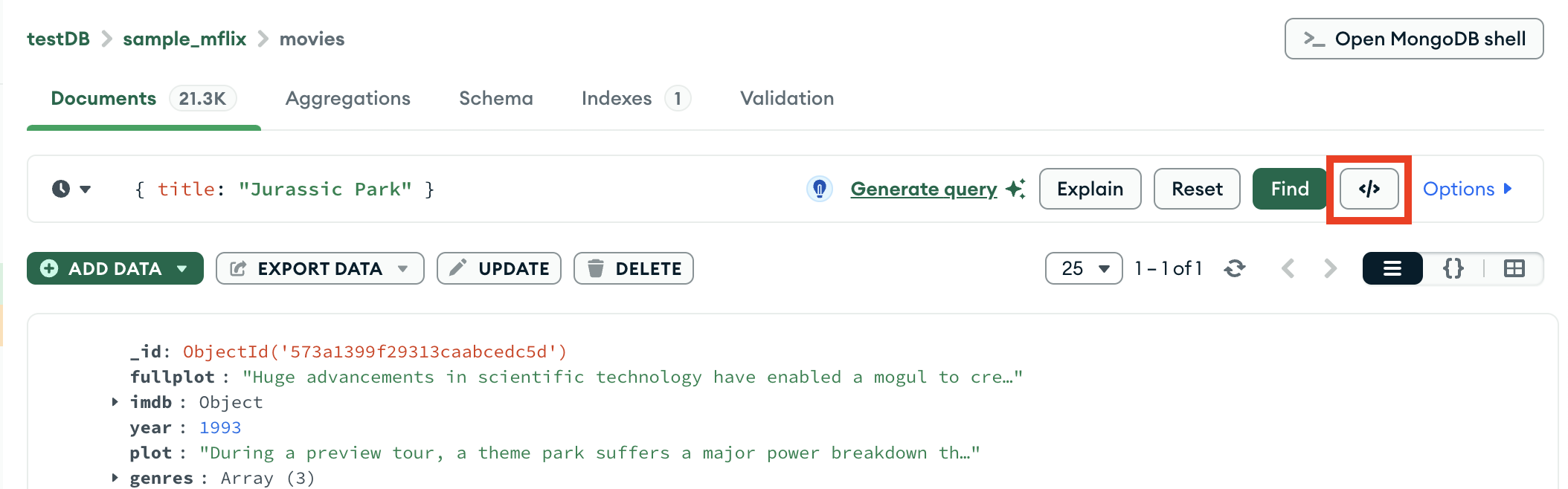 Query bar export dropdown menu