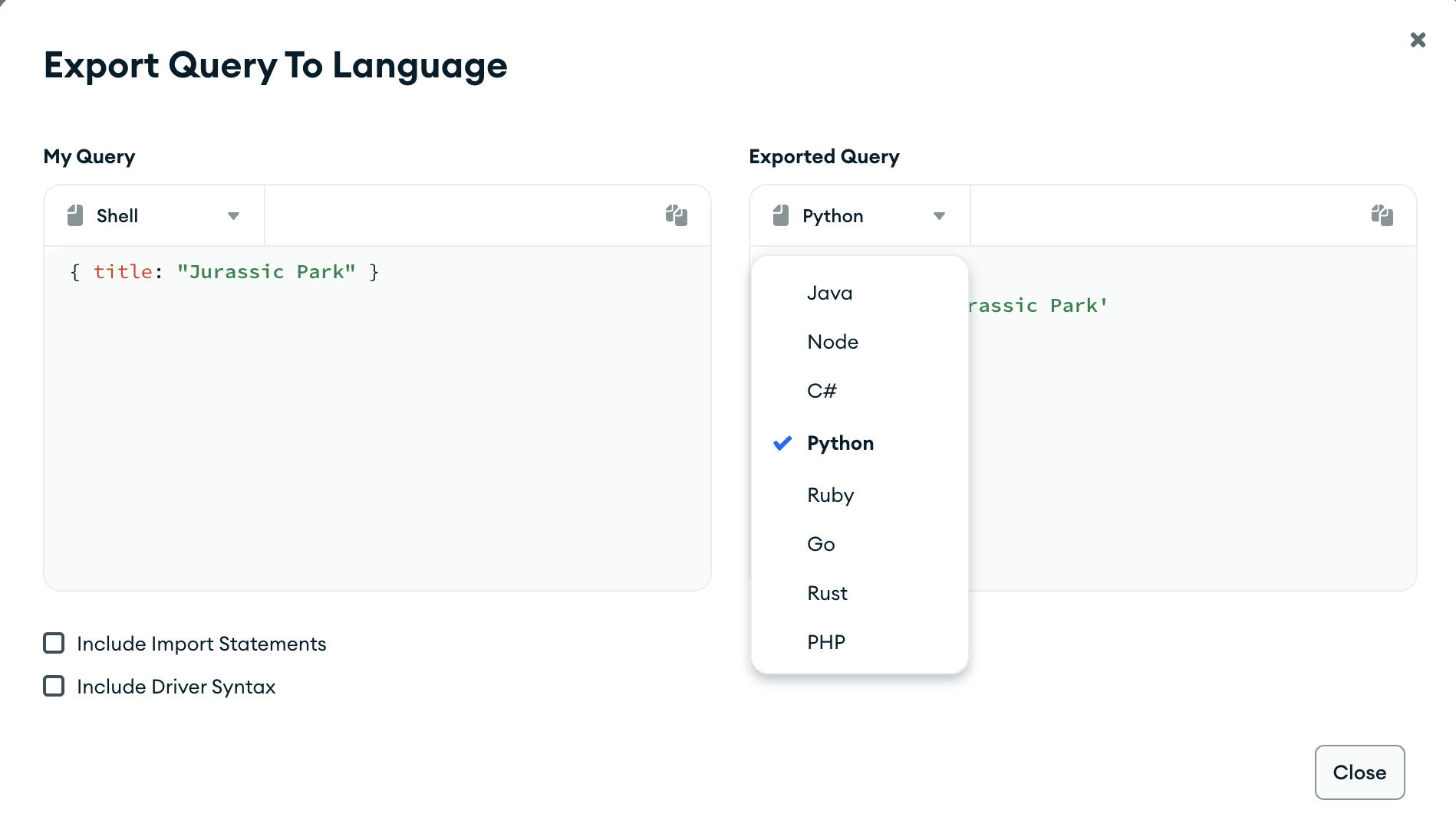 Query bar language select