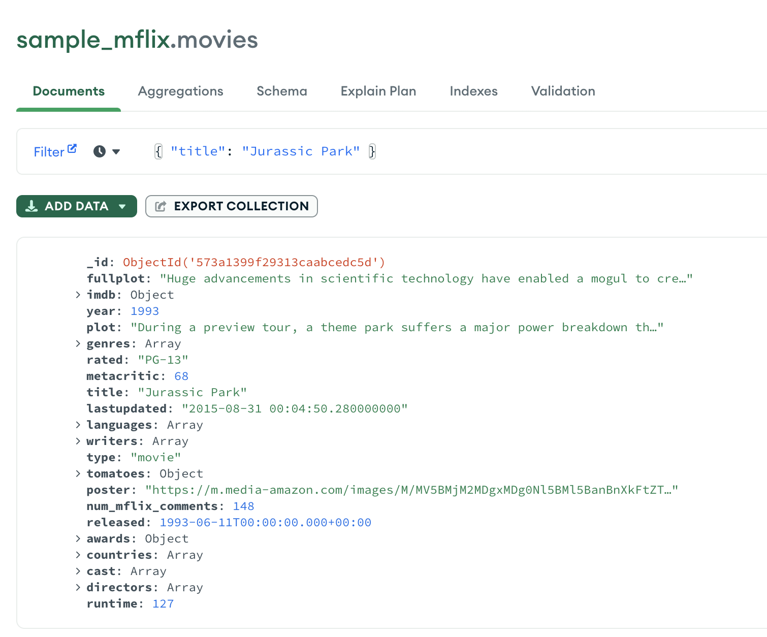 Results of applying a query filter